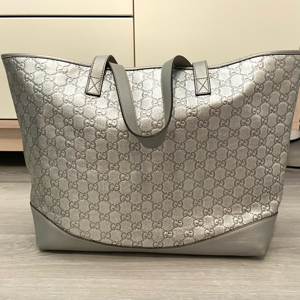 Gucci Guccissima Large Silver Tote Bag